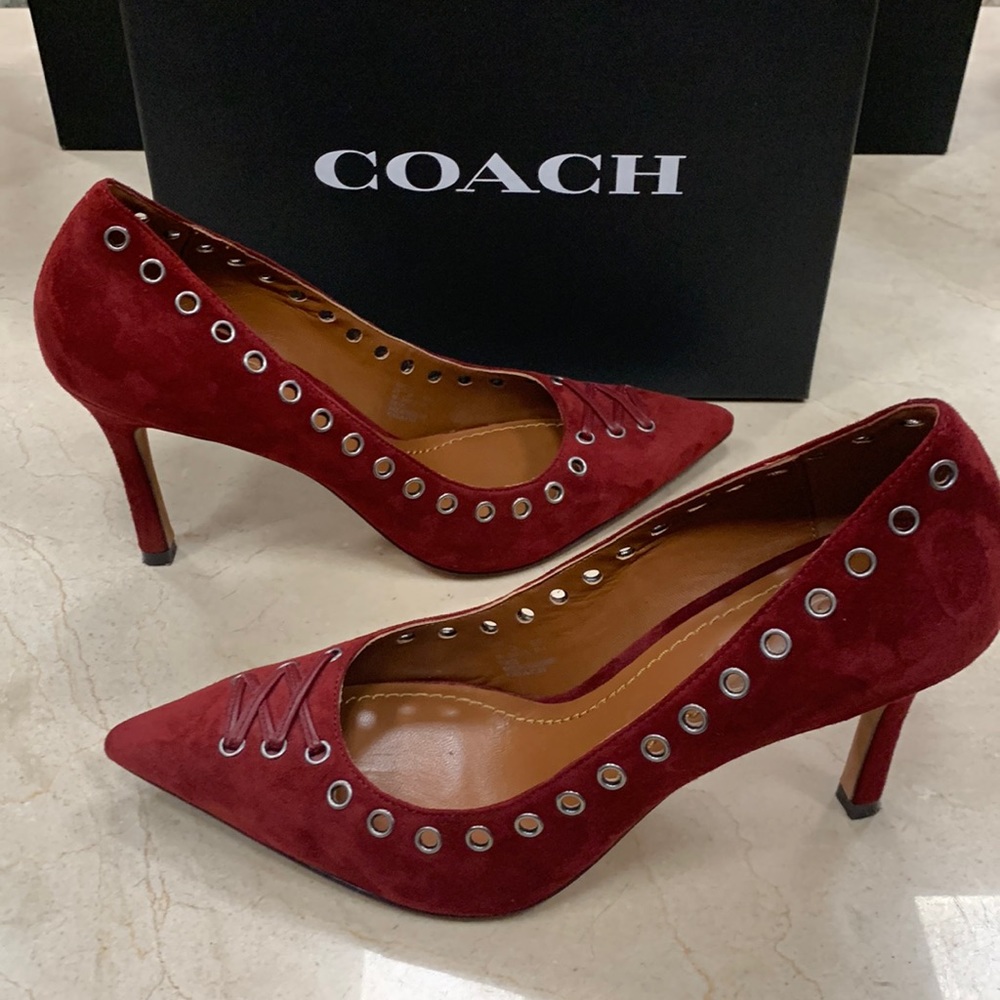 COACH VARICK LACE-UP PUMP IN MERLOT WITH 85MM HEEL SIZE US 8 - Picture 3 of 11